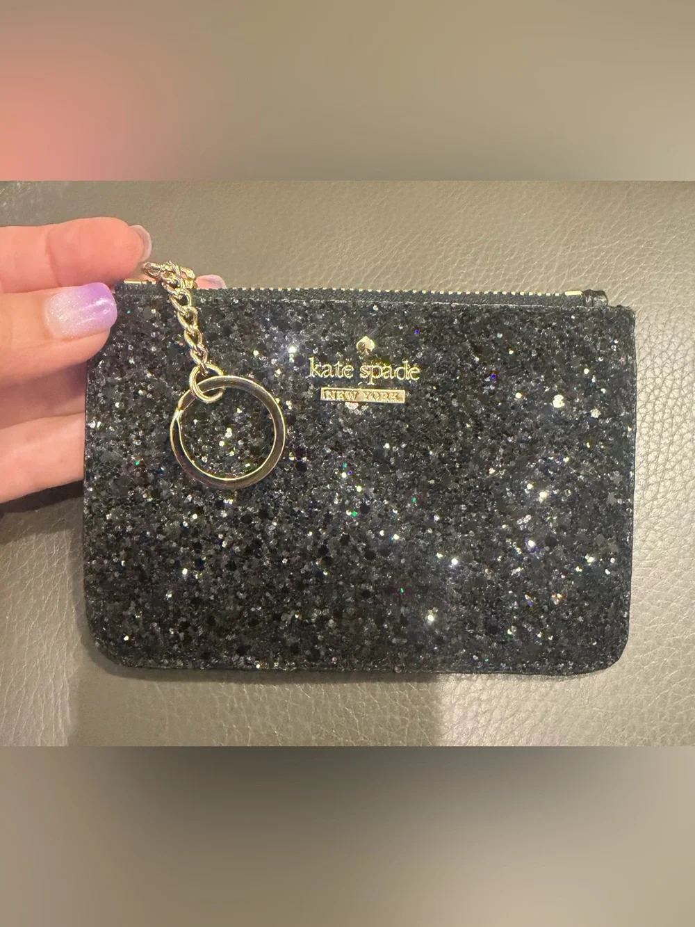 Kate Spade New York Laurel Way Bitsy Black Glitter Coin Pouch